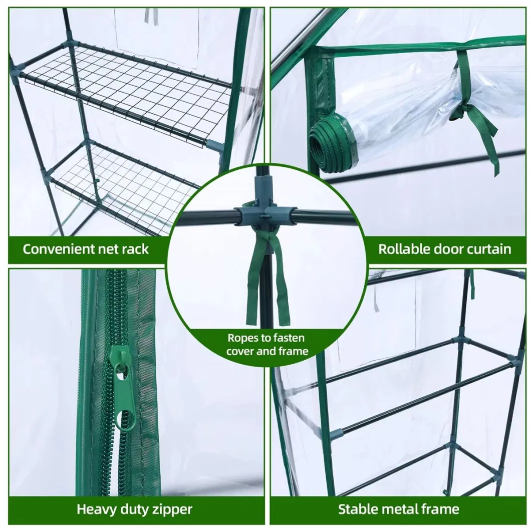 3-Tier Walk-in Greenhouse for Indoor Outdoors Waterproof PE Cover with Iron Stand, Portable Greenhouse Plants Garden Green House