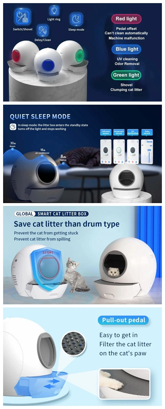 Intelligent UV Light Sterilizing Indicating Auto Disinfecting Cat Toilet Smart Automatic Cleaning WiFi APP Control Cat Litter Tray Box Electric Cat Litter Box