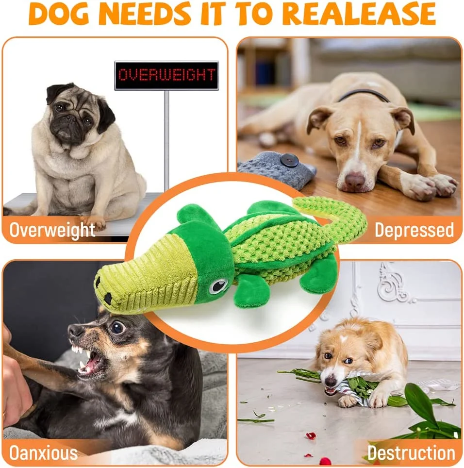 Voopet Dog Squeaky Toys, Plush Toys with Squeaker for Interactive Training Dog Chew Toy, Crocodile Interactive Dog Toy Plush Chew Toy Teeth Cleaning