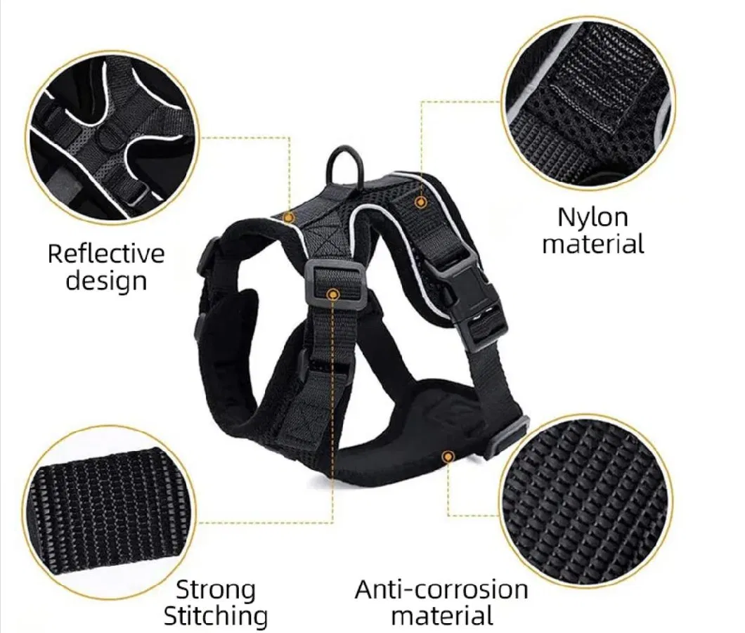 Custom Adjustable Cat Harness Set Breathe Freely Reflective Cat Vest and Leash