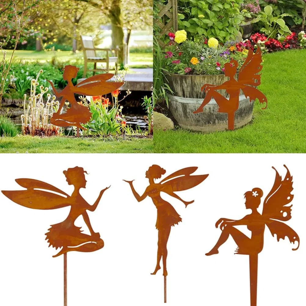 Cute Fairy Silhouette Decorative Metal Garden Yard Stakes Arts Decor Outdoor Garden Patio Ornaments, Average Code