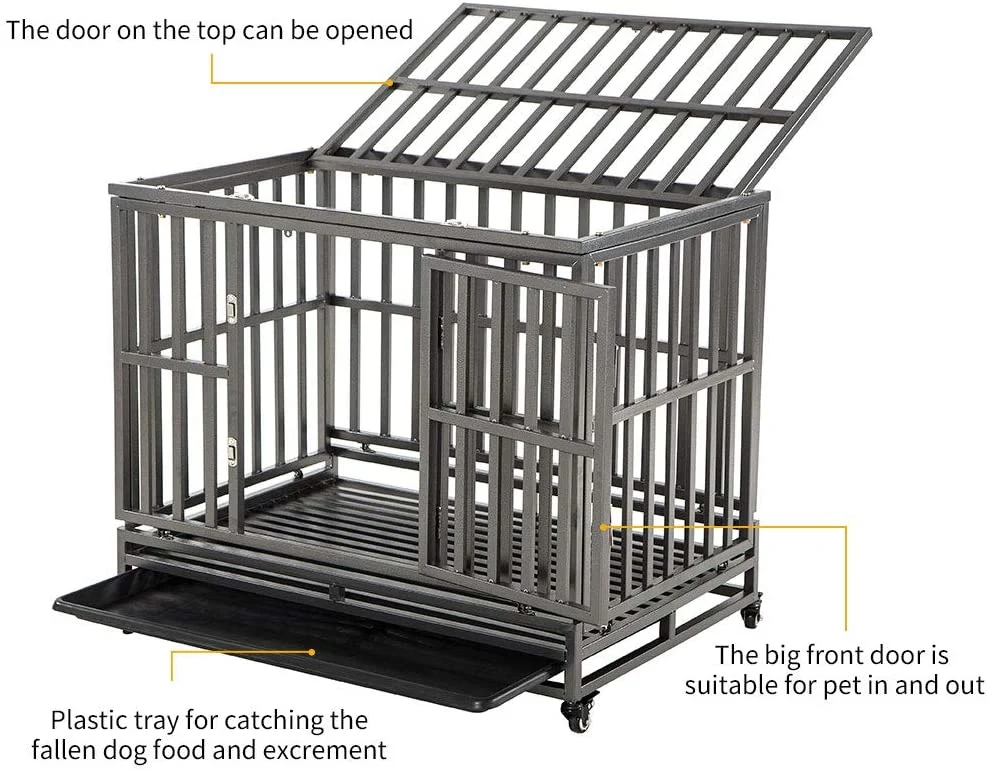 Wholesale Black Metal Pet Dog Kennels Crate Durable Outdoor Large Folding Pet Dog Cage for Sale