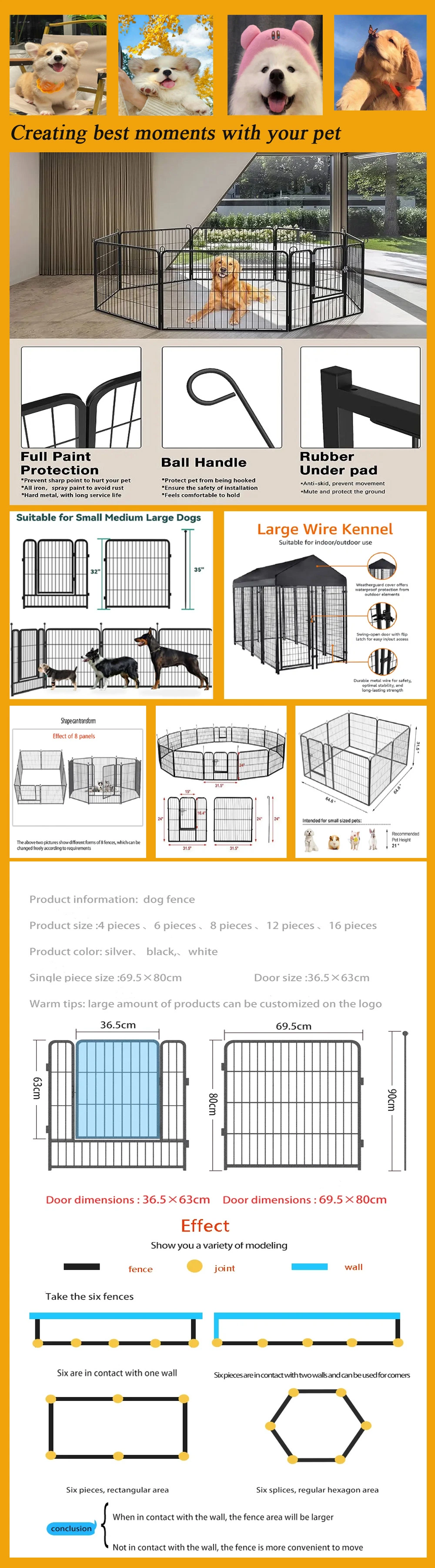 Wholesale Custom Exercise Pet Playpen Decorative Dog Fence Kennel with Pet Bed for Small Dogs Cages for Dogs
