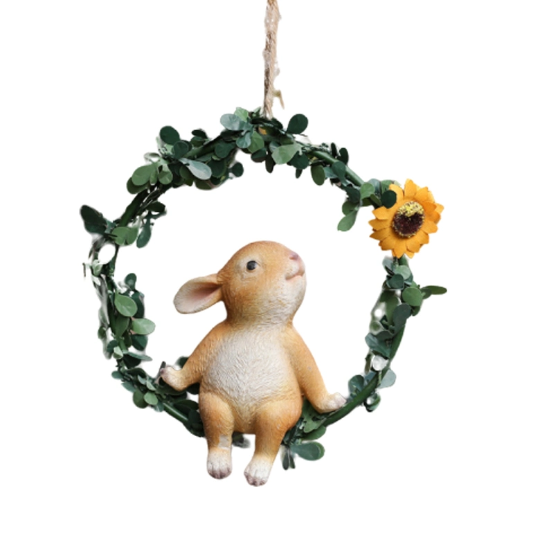 Ornaments with Metal Circle Hooks Set of 3 Resin Mini Rabbit Garden Animal Ornaments Play on a Swing