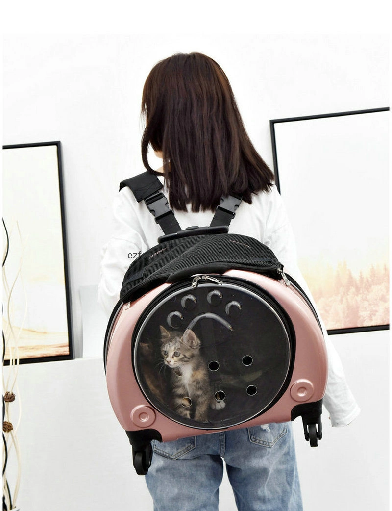 Transparent Rolling Backpack Carrier Cat Dog Carrier Bag Space Capsule Breathable Luggage Pet Travel Bag Outdoor Trolley Backpack Wbb12512