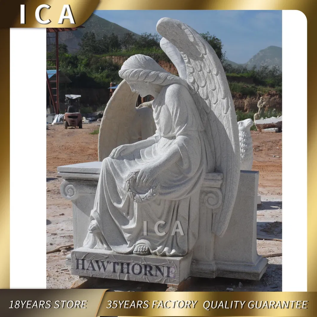 Garden Decoration Monument White Marble Stone Beautiful Angel Statue Tombstone Statue Headstone Statue Gravestone Statue Religious Stone White Marble Statue