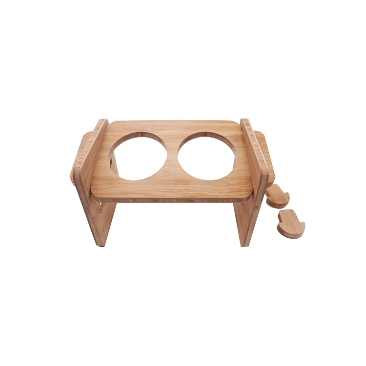 Elevated Dog and Cat Bamboo Pet Feeder Ceramic Bowl Raised Stand 3sizes
