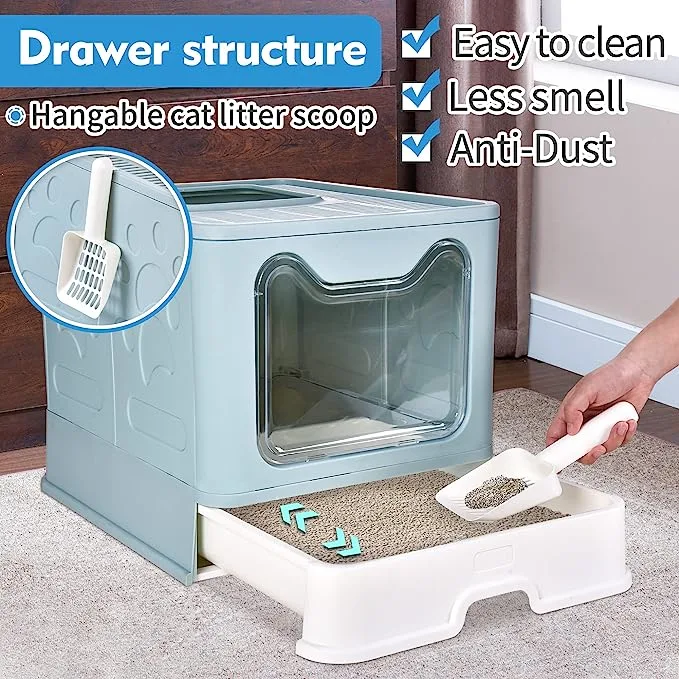 Drawer Design Litter Scoop Enclosed Foldable Cat Litter Box Anti Splashing Toilet Easy Cleaning Cat Litter Box