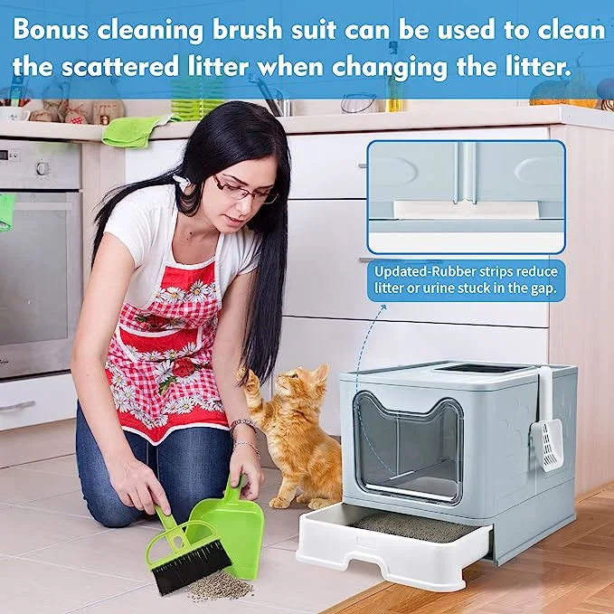 Drawer Design Litter Scoop Enclosed Foldable Cat Litter Box Anti Splashing Toilet Easy Cleaning Cat Litter Box