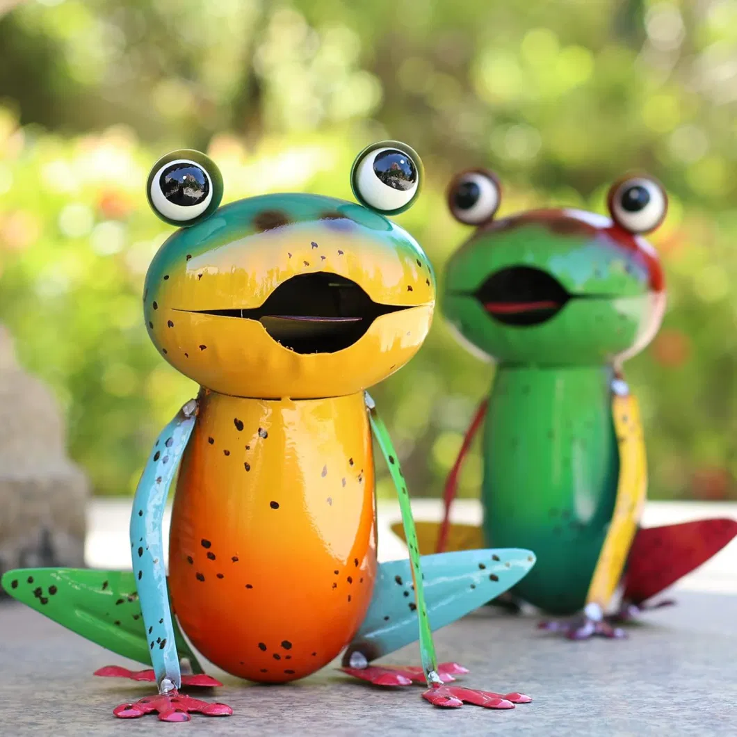 Metal Garden Decor Yard Art Cute Frog Lawn Patio Ornaments