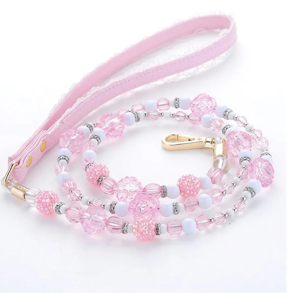 Luxury Jewelry Pearl Pet Dog Collar Leash Set Teddy Poodle Pomerania Yorkshire Bulldog, Pet Dog Collar for Puppy