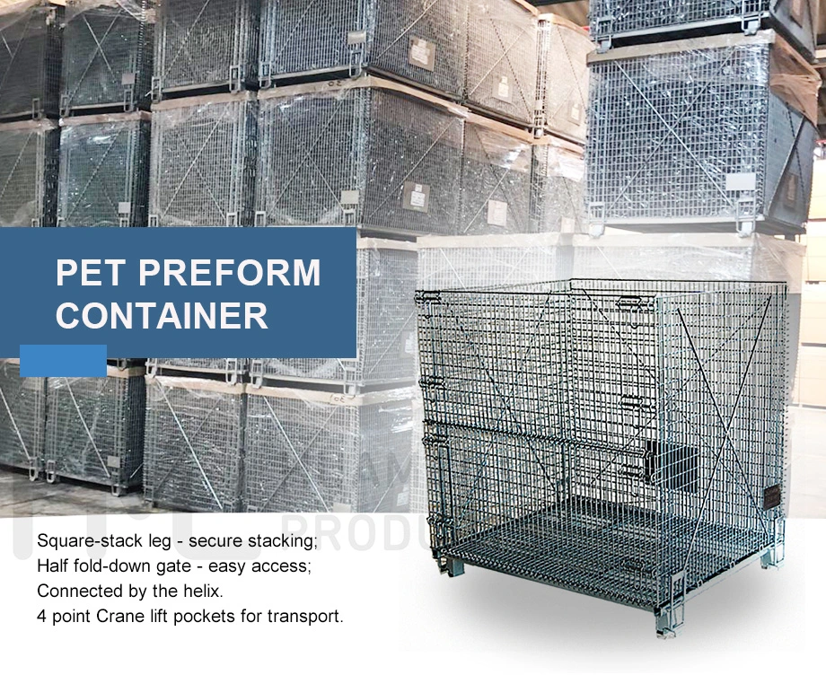 Galvanized Warehouse Stackable Steel Pet Preform Storage Wire Mesh Crate