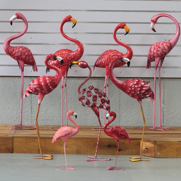 Outdoor Garden Decoration Metal Animal Stake Pink Art Flamingo Yard Ornament