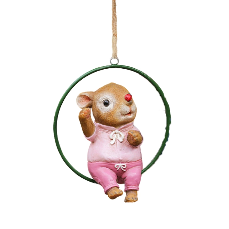 Ornaments with Metal Circle Hooks Set of 3 Resin Mini Rabbit Garden Animal Ornaments Play on a Swing