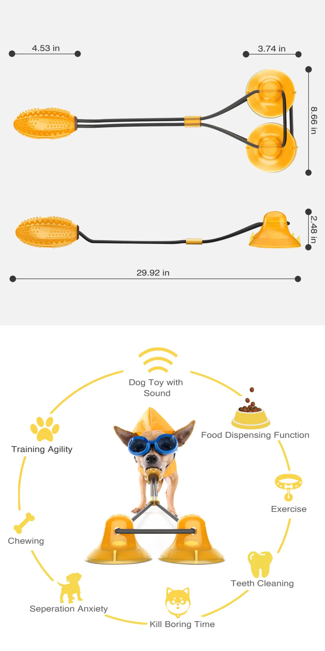 Voovpet Brand Multifunction Chew Toy with Rope with Double Suction Cup Dog Toy for Small to Large Dogs