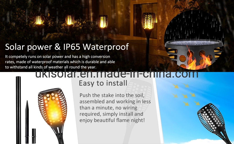 Solar Touch Lights, Dancing Flame Lighting 96 LEDs Lights Flickering Tiki Waterproof Wireless Auto on/off Outdoor Light for Patio Garden Path Yard Wedding Party