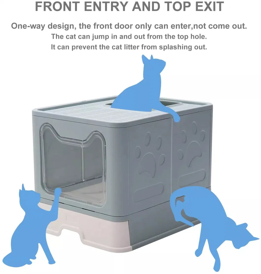 Large Portable Easy to Clean Foldable Covered Kitty Cat Litter Box with Lid