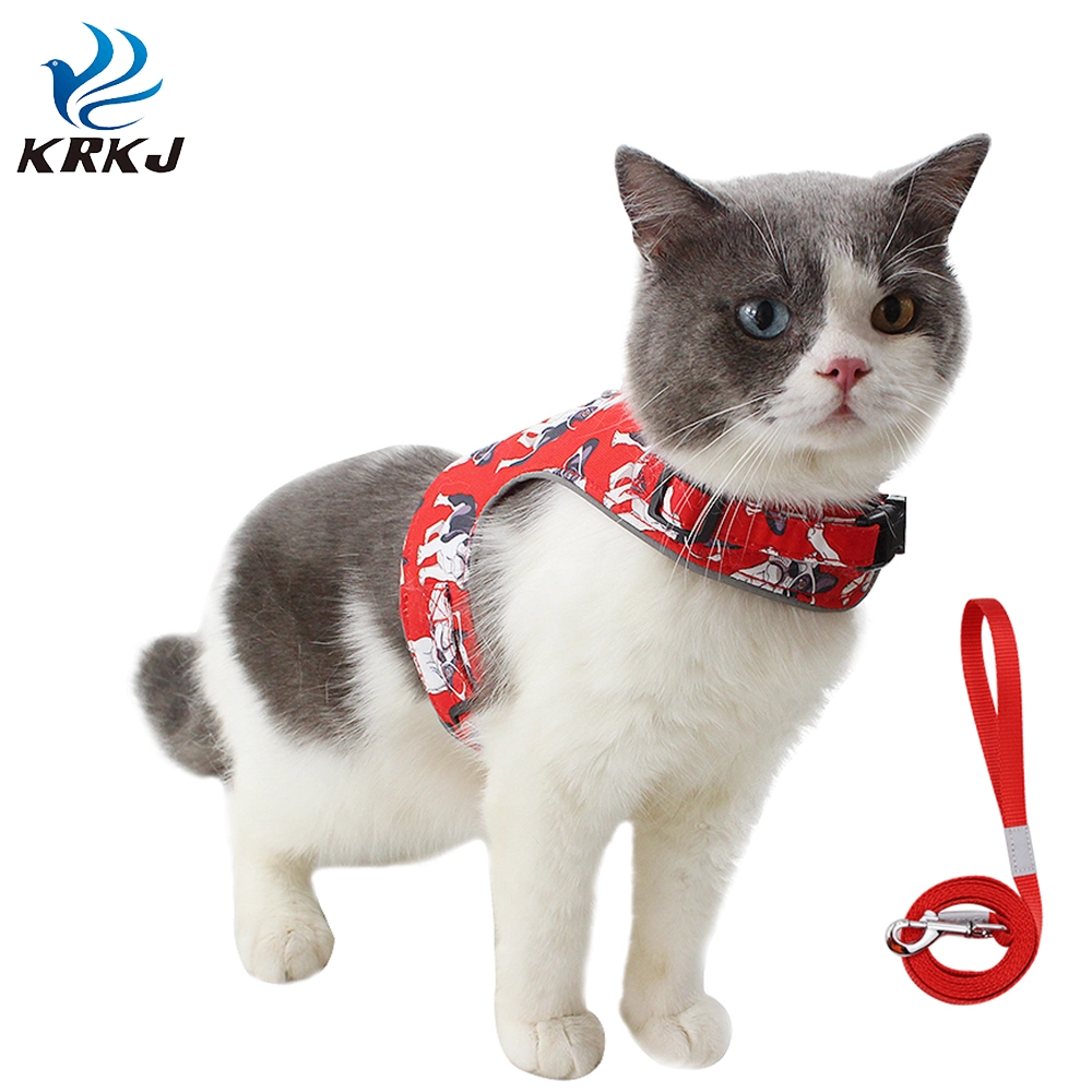 Tc1220 Cat Printed Harnesses Escape-Proof Leash for Walking