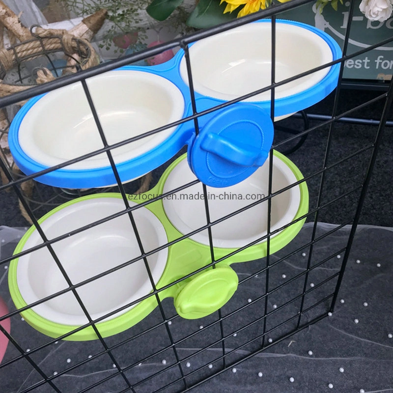 Cage Bowl Pet Durable Bowl, Pet Food Water Removable Bowls with Bolt Holder Hanging Cage Non-Skid Feeder Double Dishes Portable for Feeding Dogs Cat Wbb12684