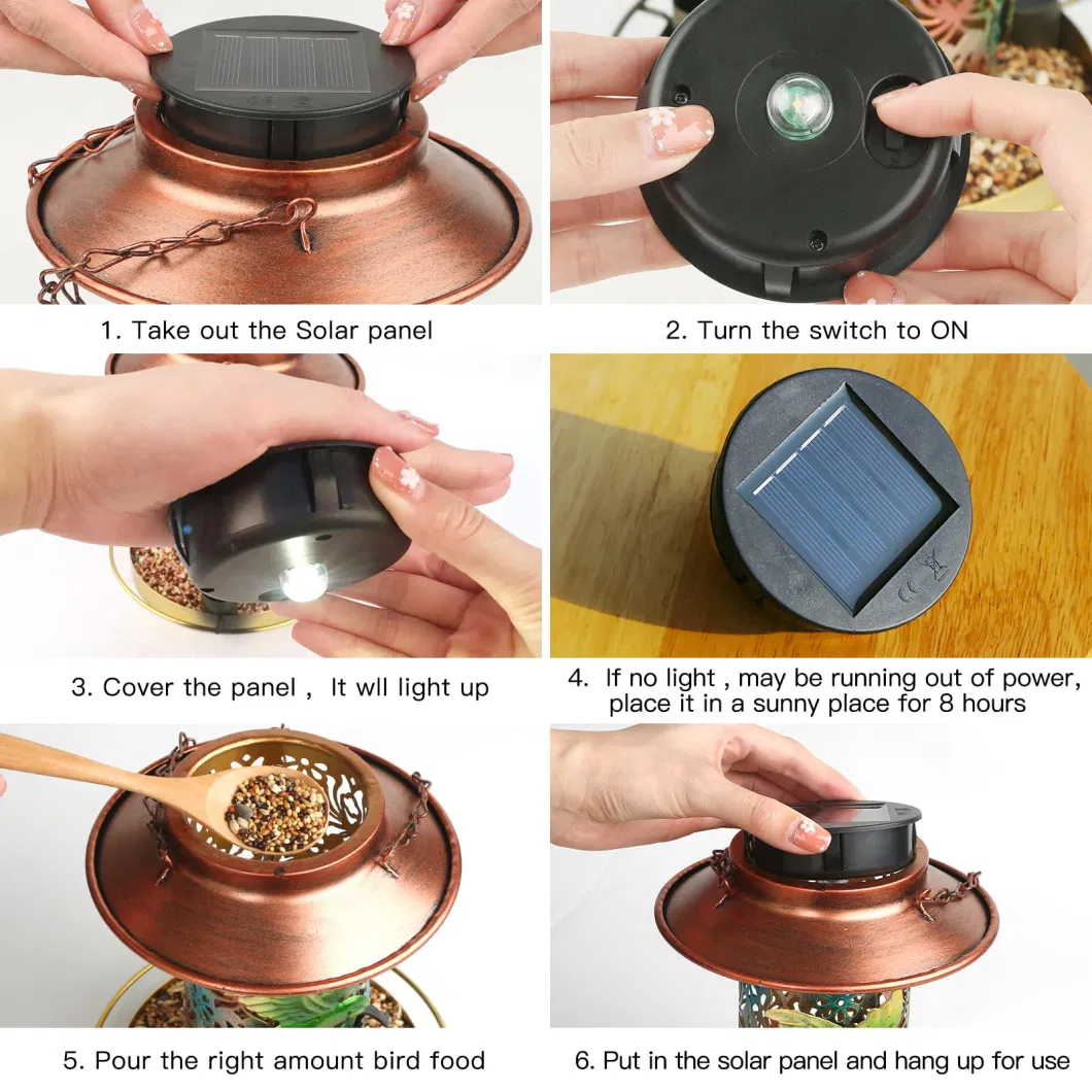 Solar Bird Feeder Metal Waterproof Outside Wild Bird Feeders Garden Ornaments