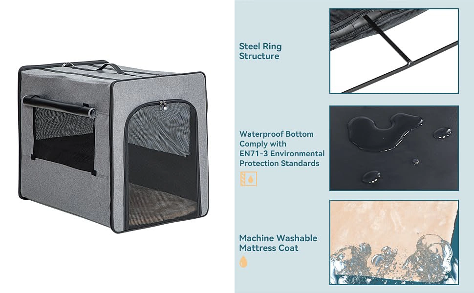 Sturdy Wire-Framed Soft Pet Crate, Collapsible Travel Pet Crate