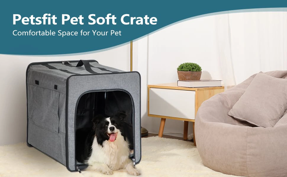 Sturdy Wire-Framed Soft Pet Crate, Collapsible Travel Pet Crate