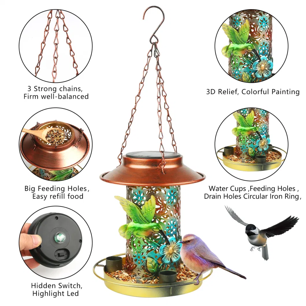 Solar Bird Feeder Metal Waterproof Outside Wild Bird Feeders Garden Ornaments