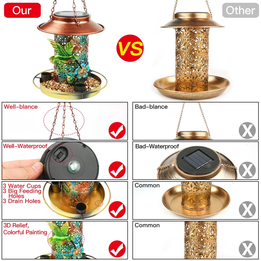 Solar Bird Feeder Metal Waterproof Outside Wild Bird Feeders Garden Ornaments