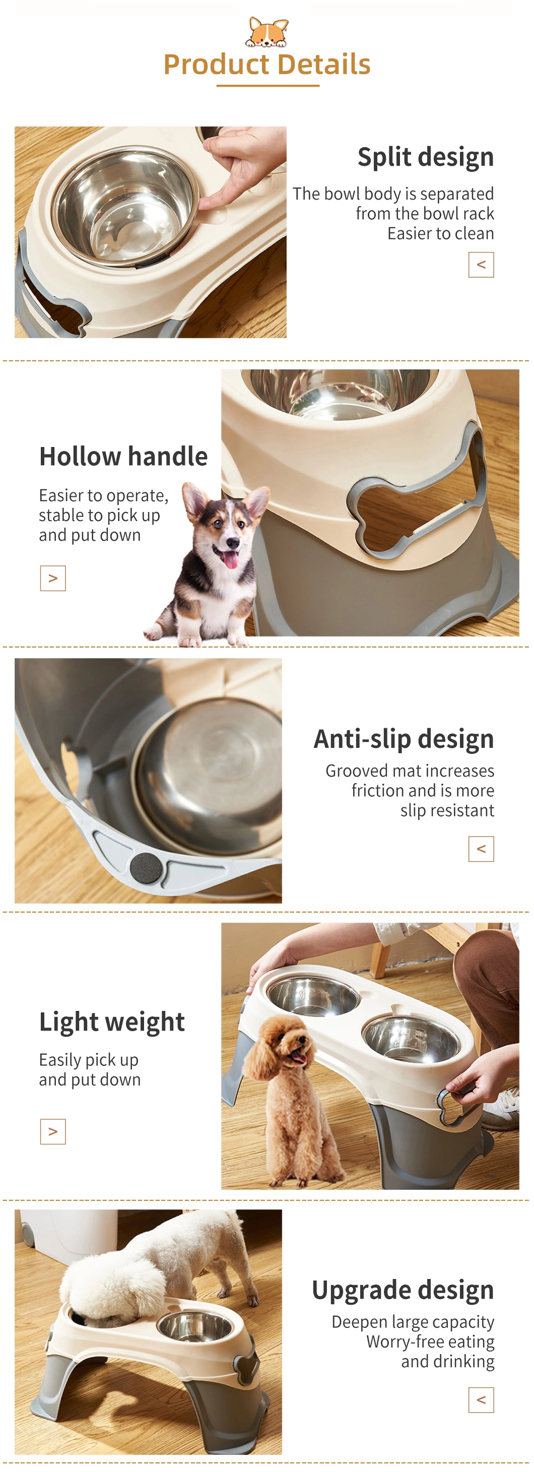 Wholesale Manufacturer Stainless Steel Double Dog Bowls for Food Water with Plastic Bowl Stand