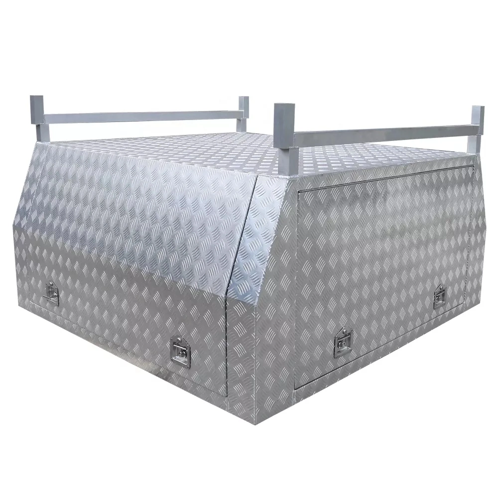 Strong Secure Ute Tray Back Aluminum Checker Plate Half Dog Box and Half Canopy for Outdoor Hunting Trip