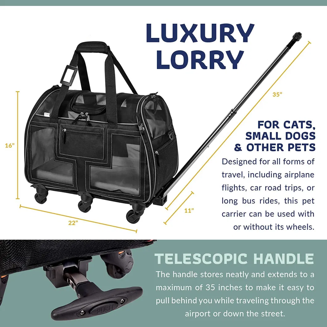 Airline Approved Pet Carrier Rolling Portable Travel Carry Crate for Small Dog Puppy or Cat