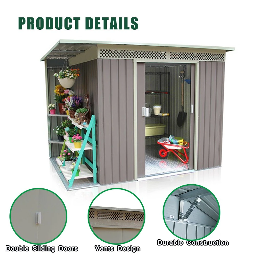 Double Slope Roof Tool Room Garden Storage Shed Tin House with Foundation