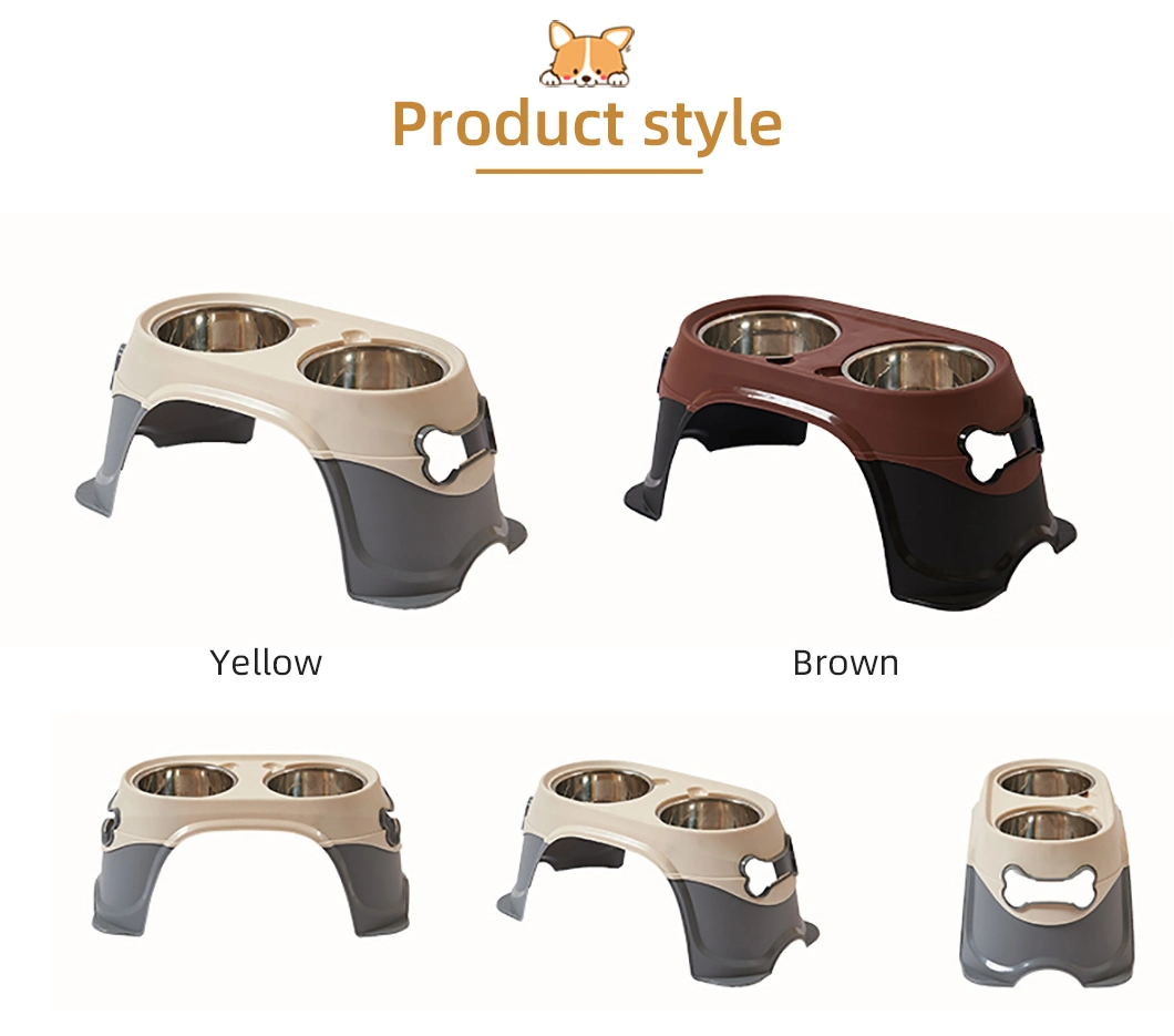 Wholesale Manufacturer Stainless Steel Double Dog Bowls for Food Water with Plastic Bowl Stand