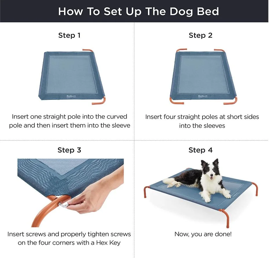 Portable Indoor &amp; Outdoor Elevated Dog Bed Pet Hammock Bed with Skid-Resistant Feet