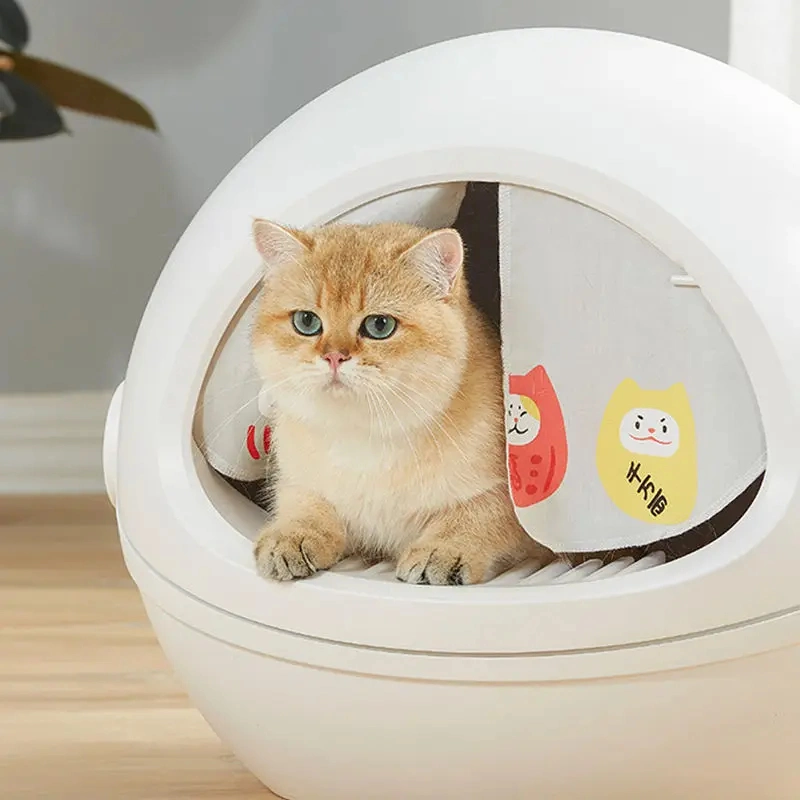 Fully Enclosed Space Capsule Cat Litter Box Toilet Pet Self Cleaning Litter Box for Cats Cute Large White Cat Litter Box