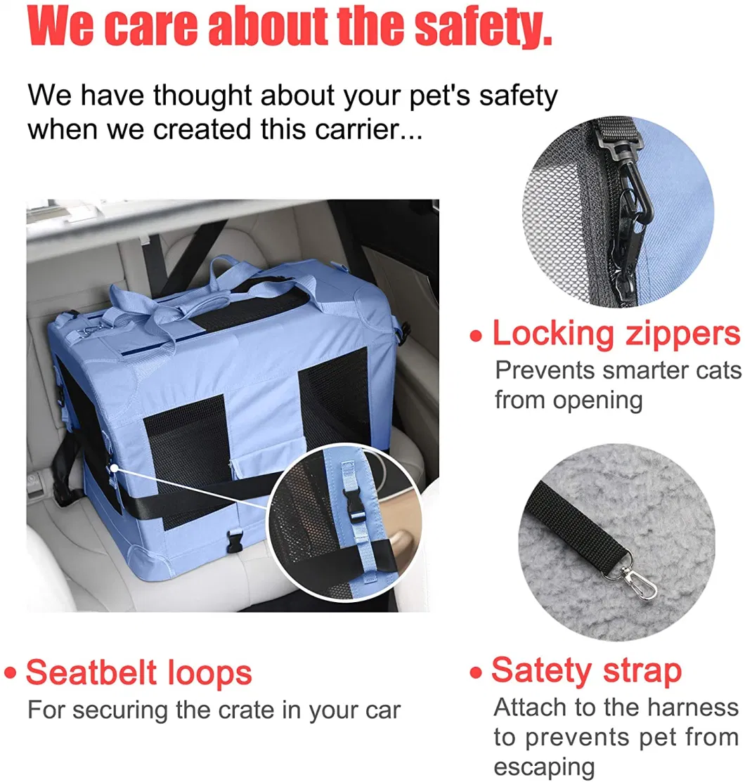 Large Cat Carrier Soft-Sided Portable Pet Crate for Car Traveling with Collapsible Litter Box and Bowl