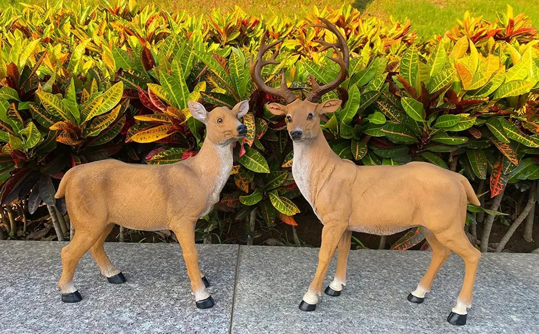 Resin Standing Couple Deer Sculpture Garden Art Yard Ornament Lawn