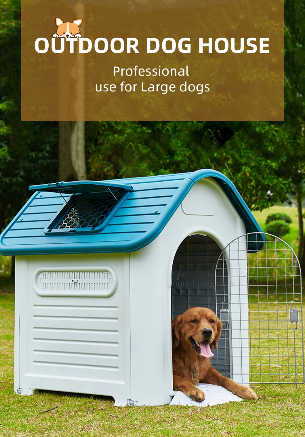 Plastic Dog House Roof Skylight Window Heated Dog Kennel Plastic Detachable Fashion Design Outdoor Kennel Pet Dog House