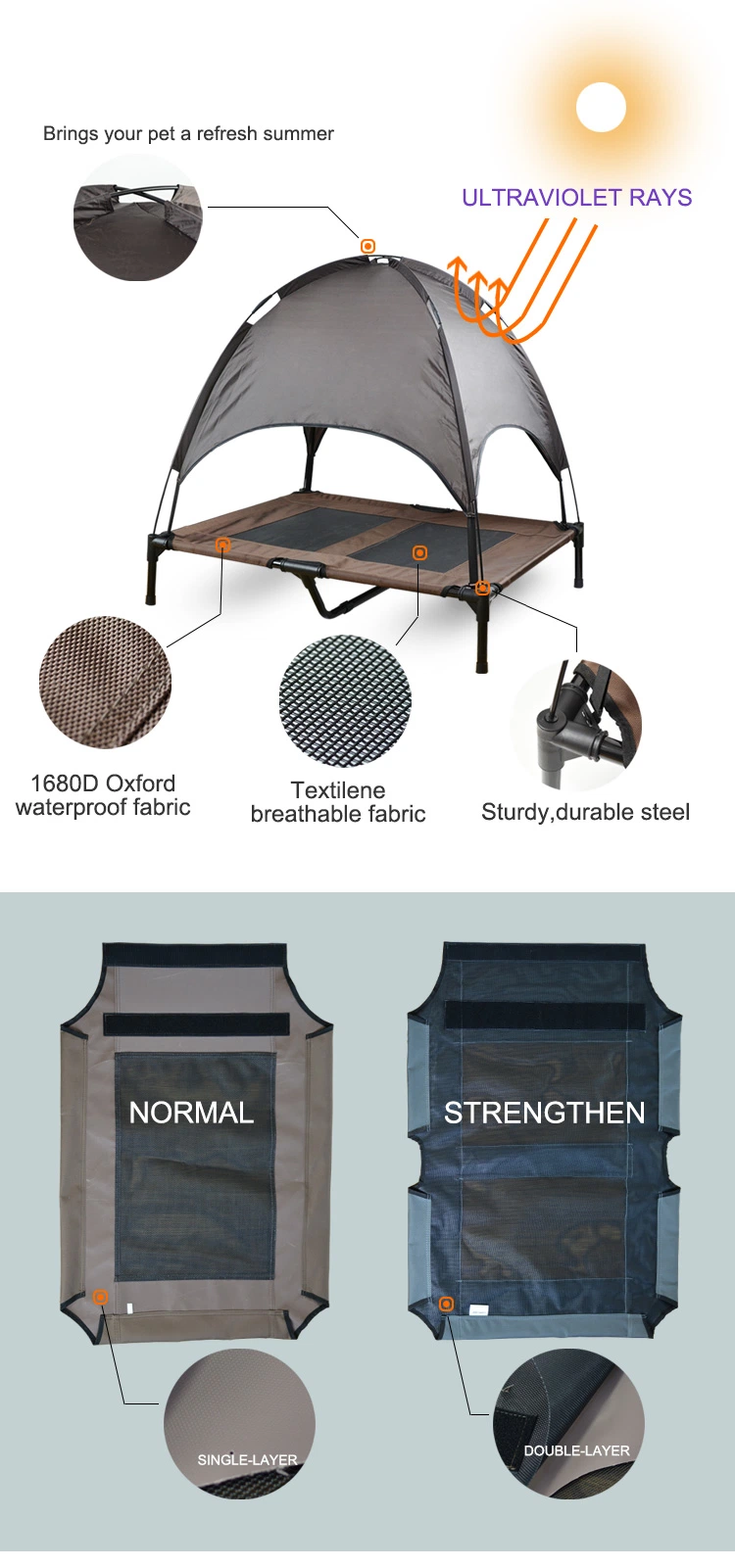 Outdoor Travel Dog Beds Elevated Pet Cot with Canopy Pet Carrier Dog Beds &amp; Accessories for Camping