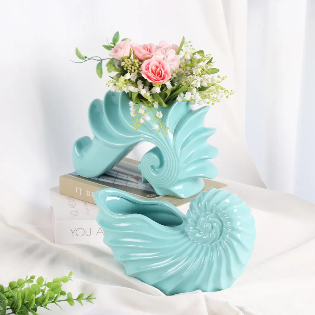 Custom Ceramic Vase Flower Shell Ceramic Color Glaze Vase Garden Pot Planter for Home Decor Arts