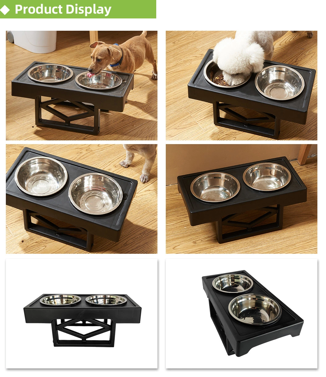 Pet Raised Cat Food Bowls Water Slow Feeders No Spill Foldable Stainless Steel Adjustable Elevated Dog Bowls