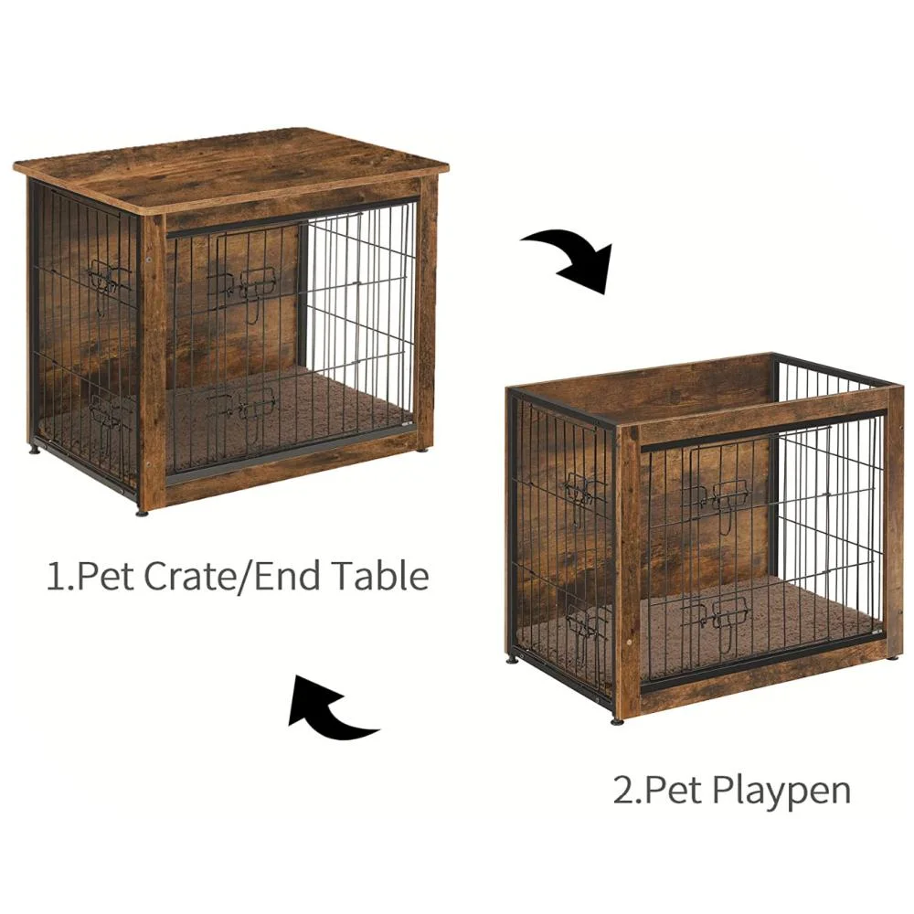 High Quality Small Wooden Dog Crate Table Double-Doors Dog Furniture Cage