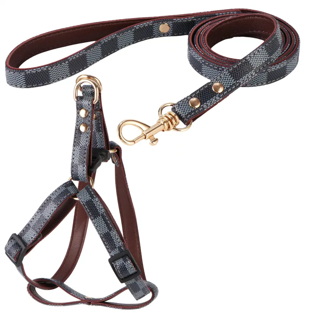 Brand Luxury Pet Leather Leads Dog Collars Harness with Leash