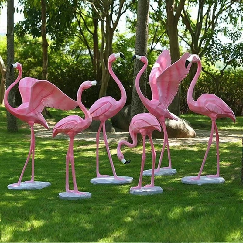 Pink Life Size Fiberglass Flamingo Statue Garden Yard Ornaments