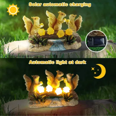  Solar jardín estatua de ardilla para decoración de exteriores