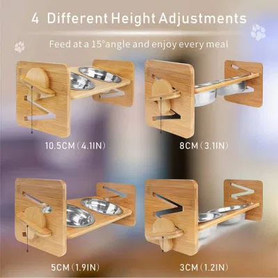  Cuenco para mascotas elevado para gatos y perros pequeños, alimentador de soporte de cuenco para comida y agua ajustable con 2 cuencos de acero W-Assembly