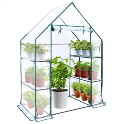  3-tier walk-in de gases de efecto para interior impermeable al aire libre cubierta PE con soporte de hierro, jardín de plantas de invernadero portátil de la casa verde