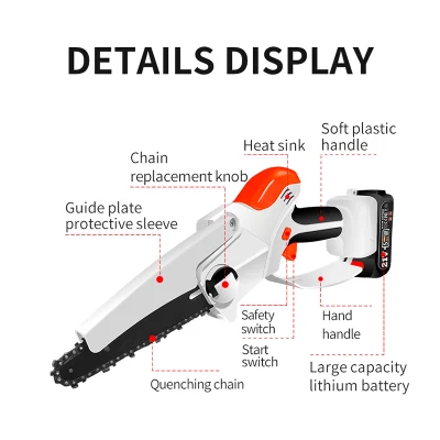  Nuevo modelo de 6 pulgadas de madera de 21V inalámbrico portátil motosierra afilador Non-Slip superior manejar Mini Electric China Chainsaw