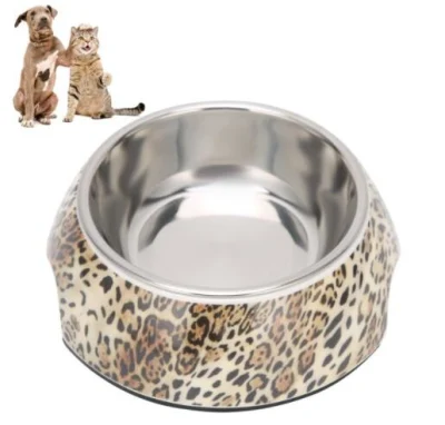  La impresión de etiqueta de la melamina Non-Slip Leopard Cat Dog alimento para mascotas recipiente de agua