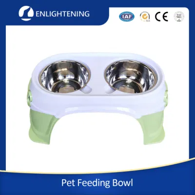 Cachorro de perro plato doble Twin Cat Food Bowl de agua de plástico con alimentador de acero inoxidable